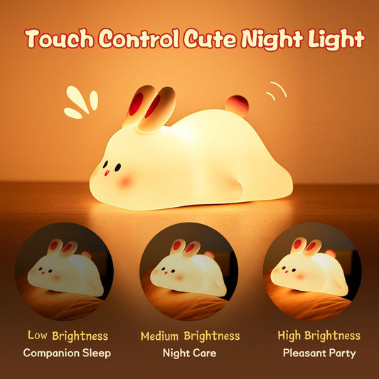 LED Night Light Touch Sensor - Rabbit Silicone Lamp, Cute Kids Decor