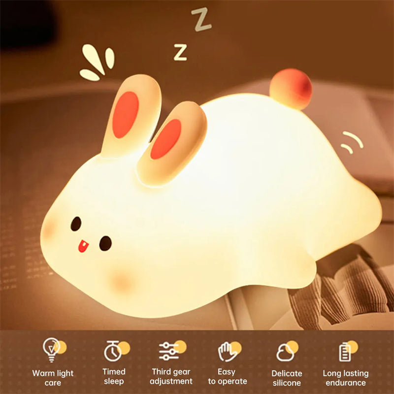 LED Night Light Touch Sensor - Rabbit Silicone Lamp, Cute Kids Decor