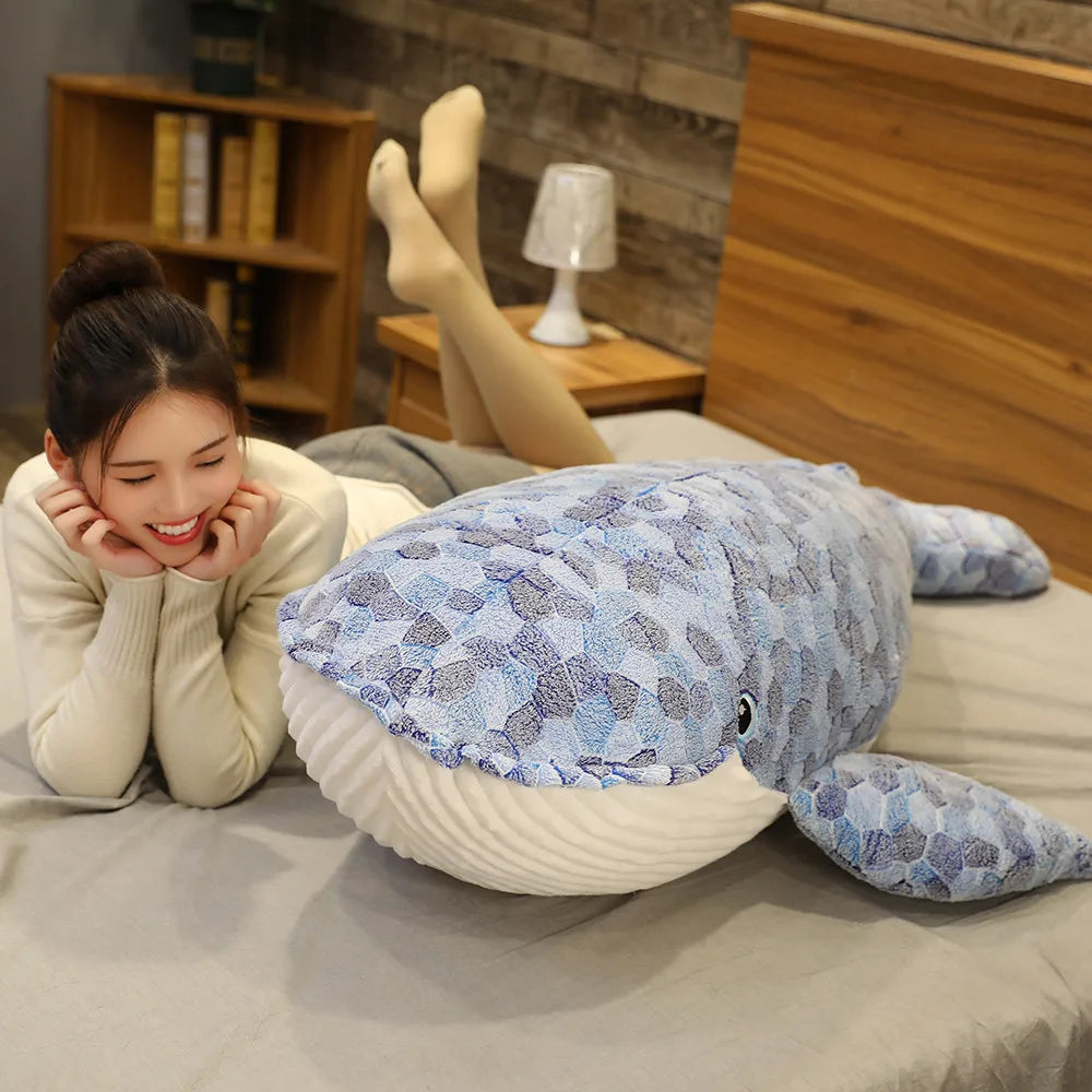 Giant 110cm Whale Plush Toy - Soft Blue Sea Animal Pillow