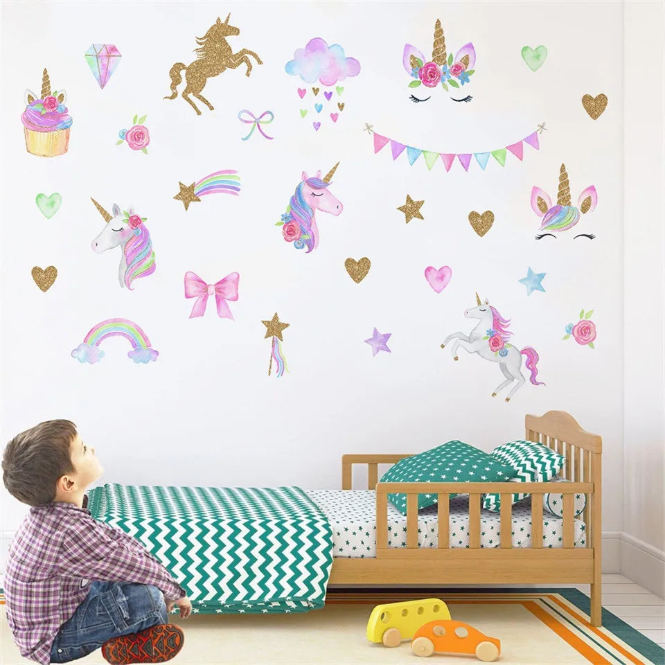 Pink Cartoon Unicorn Wall Sticker | Kids Room Nursery Decor