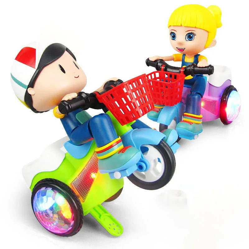 electric toy car | 1Pcs Fashion Doll Stunt Tricycle 360 Degree Rotation Electric Toys Creative Lighting Music Dancing Figures Toy - Kawaiioo