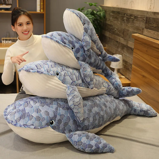 Giant 110cm Whale Plush Toy - Soft Blue Sea Animal Pillow