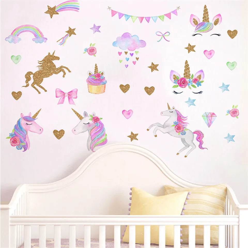 Pink Cartoon Unicorn Wall Sticker | Kids Room Nursery Decor