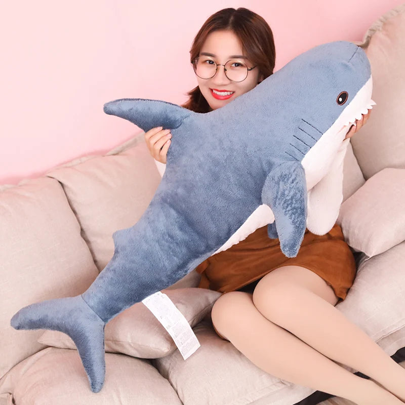 30cm Blue Shark Reading Pillow - Plush Toy & Cushion for Kids