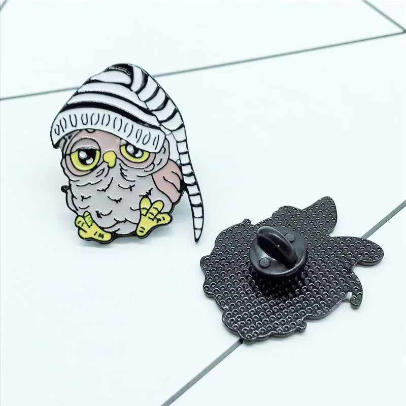 New Owl Brooch Bow Owl Long-tailed Owl Couple Animal Brooch Gift Child Cute Cartoon Badge Gift Jewelry Backpack Clothing Pendant