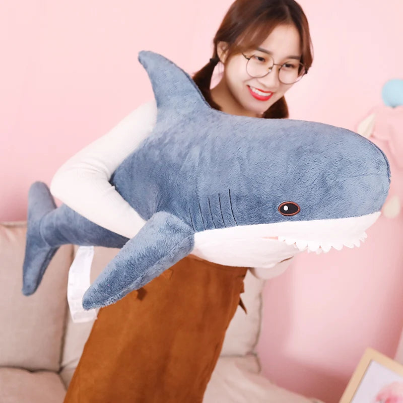 30cm Blue Shark Reading Pillow - Plush Toy & Cushion for Kids