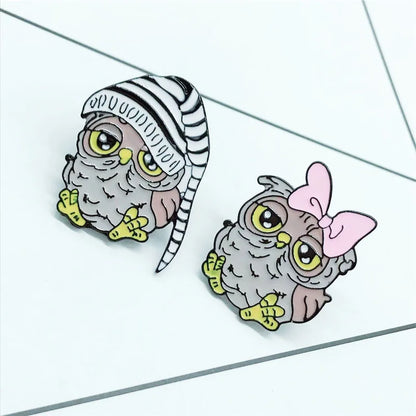 New Owl Brooch Bow Owl Long-tailed Owl Couple Animal Brooch Gift Child Cute Cartoon Badge Gift Jewelry Backpack Clothing Pendant