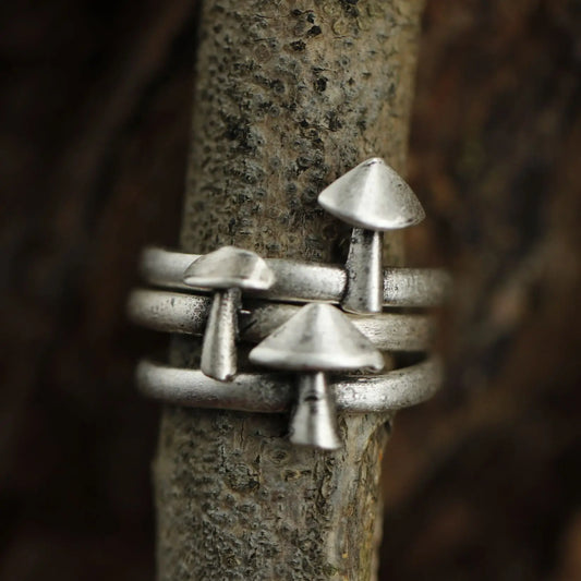 2pcs/3pcs Mushroom Stacking Rings - Handmade Toadstool Jewelry