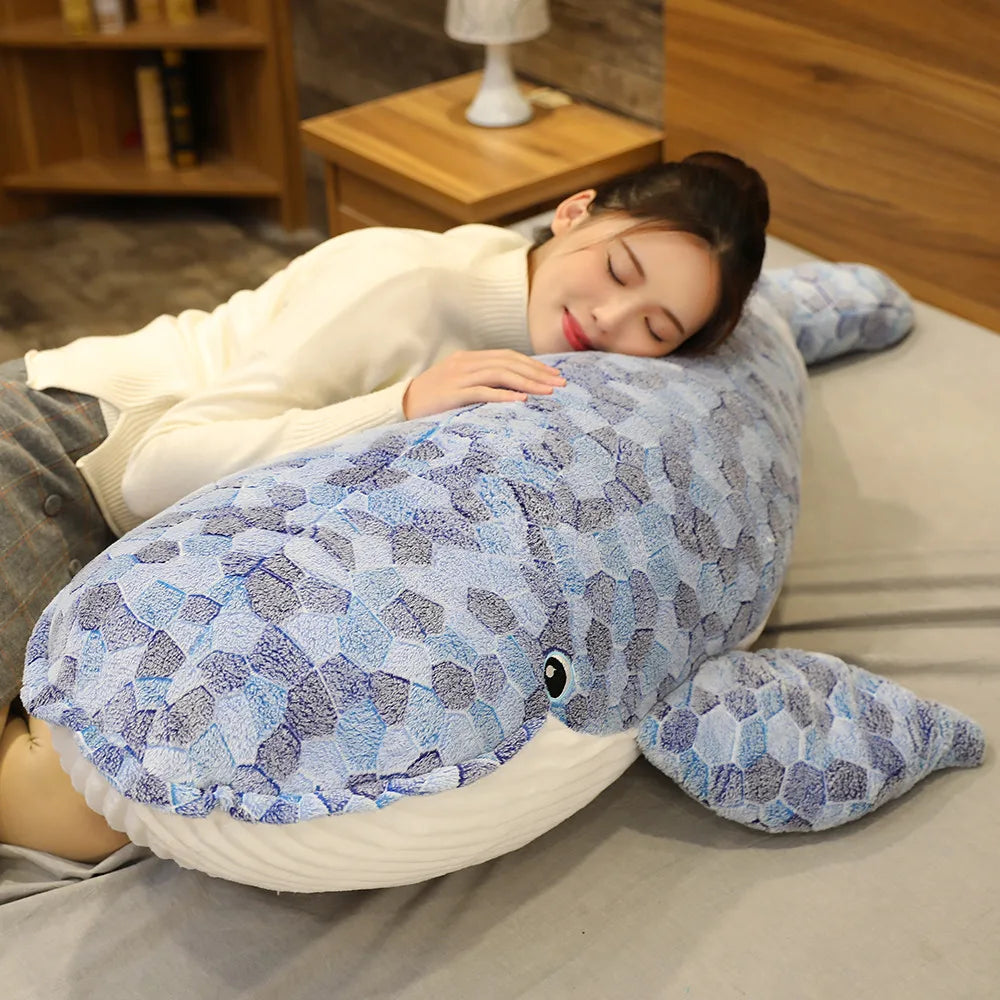 Giant 110cm Whale Plush Toy - Soft Blue Sea Animal Pillow