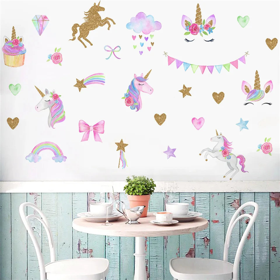 Pink Cartoon Unicorn Wall Sticker | Kids Room Nursery Decor