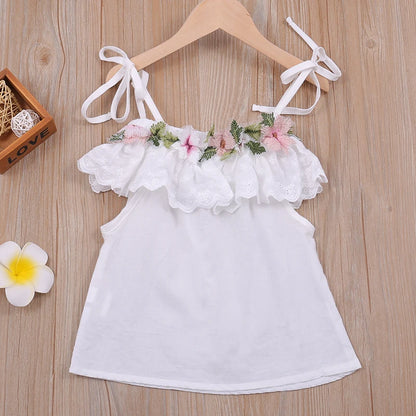 Summer 2-Piece Set - Flower Sling Top & Denim Shorts for Girls