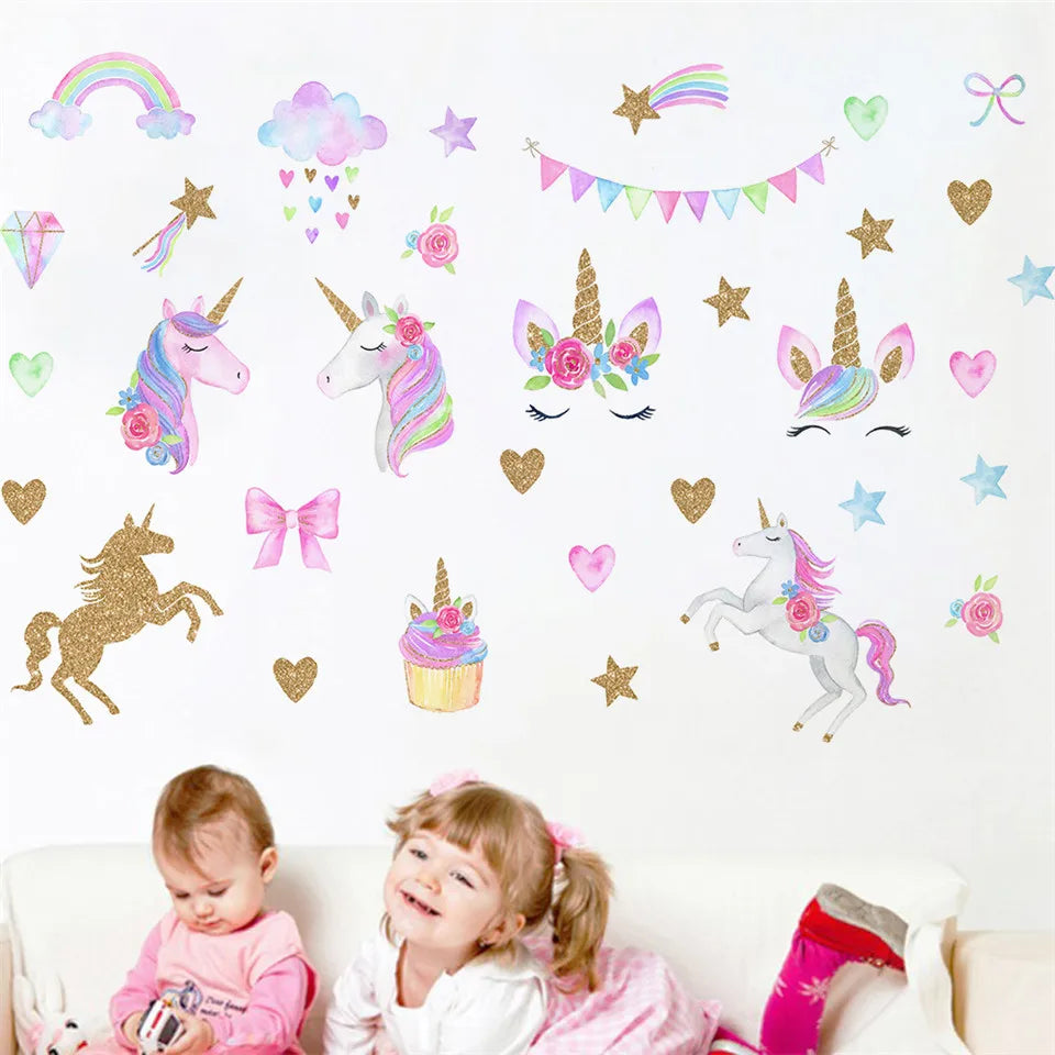 Pink Cartoon Unicorn Wall Sticker | Kids Room Nursery Decor