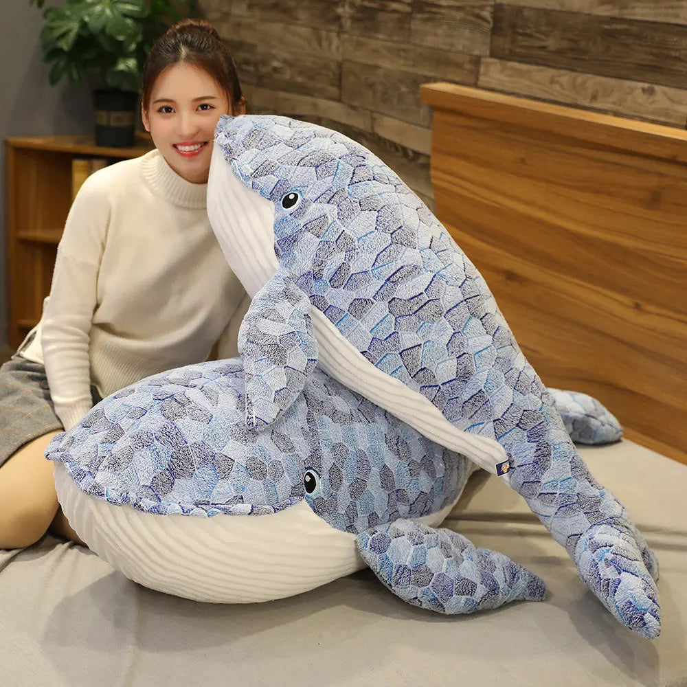 Giant 110cm Whale Plush Toy - Soft Blue Sea Animal Pillow