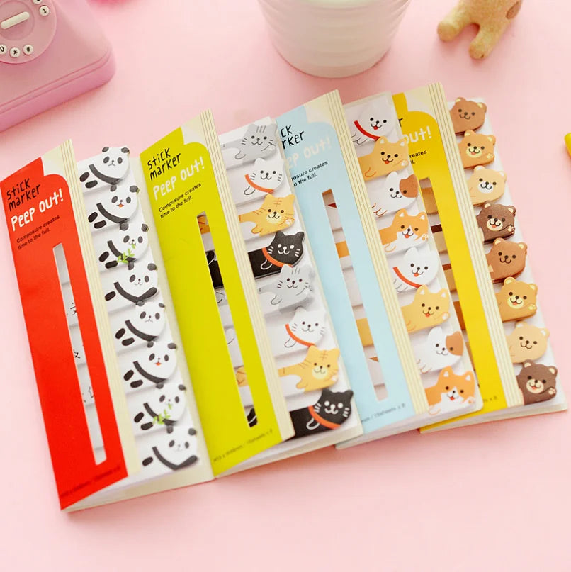 Kawaii Sticky Memo Pad - Cartoon Animals Bookmark for Kids