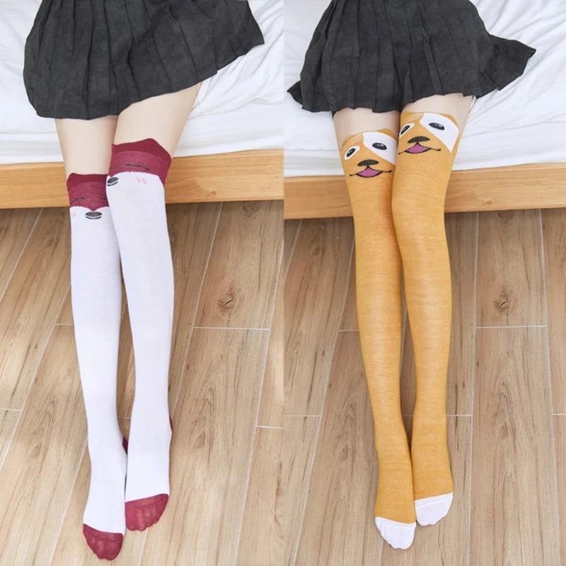 Japanese Women Lolita Kawaii Thigh High Stockings - Cartoon Print