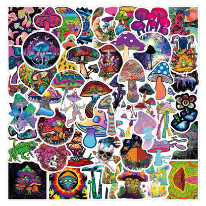 50pcs Colorful Psychedelic Mushroom Rainbow Stickers Aesthetic Cute Plant Mushroom Stickers for Graffiti Skateboard Laptop Decor