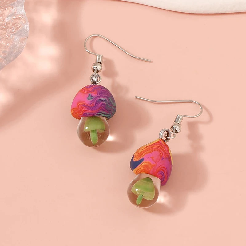 Colorful Mushroom Earrings - Unique Clay & Resin Statement Jewelry