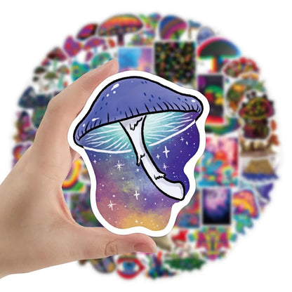 50pcs Colorful Psychedelic Mushroom Rainbow Stickers Aesthetic Cute Plant Mushroom Stickers for Graffiti Skateboard Laptop Decor