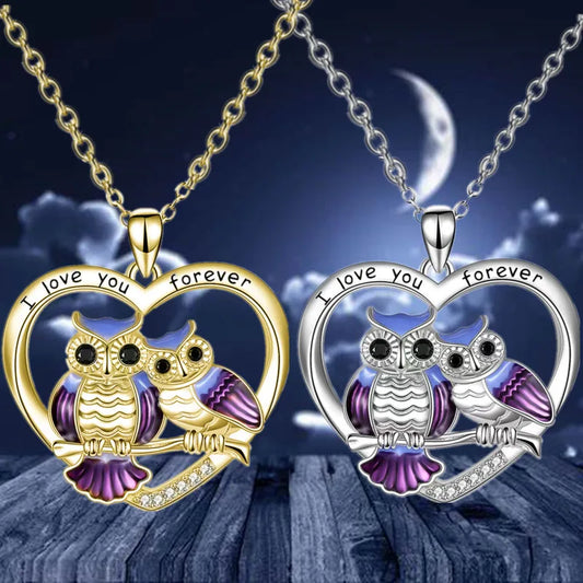 Fashion Creative Mother Child Owl Heart Necklace Oil Owl Pendant Engagement Necklaces for Women Animal Jewelry Anniversary Gift