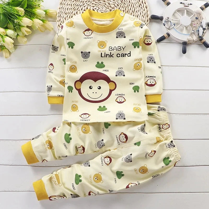 Kids Clothes Set - Cotton Cartoon Autumn/Winter Sleepwear for Boys & Girls