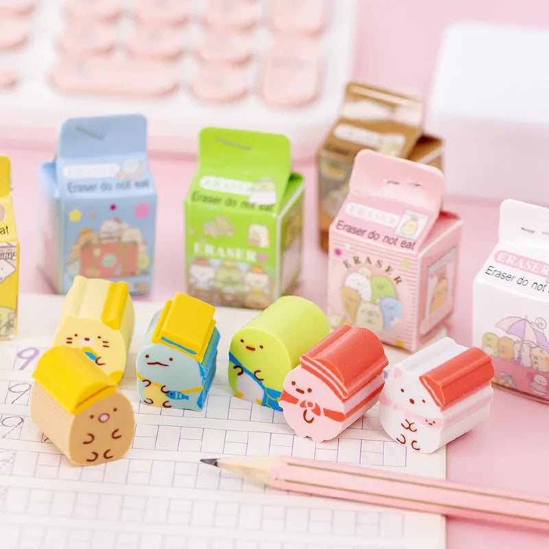 Kawaii Milk Box Erasers 4PCS - Cute Sumikko Gurashi Stationery