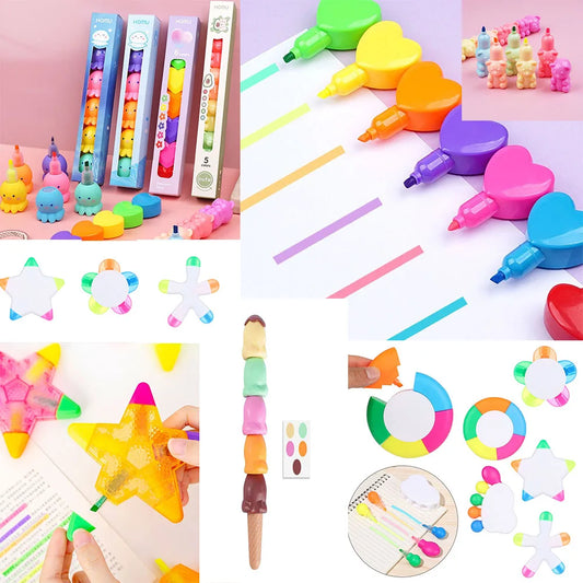 Change it - 1Set Kawaii Little Octopus Bear Fluorescent Marker Pen Set Highlighter Pens Painting Mark Cute Stationery School Supplies