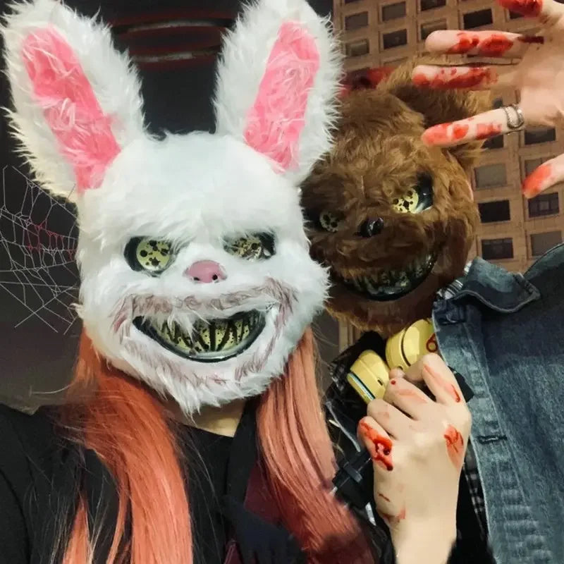 Bloody Plush Bunny Mask: Realistic Halloween Horror Headgear