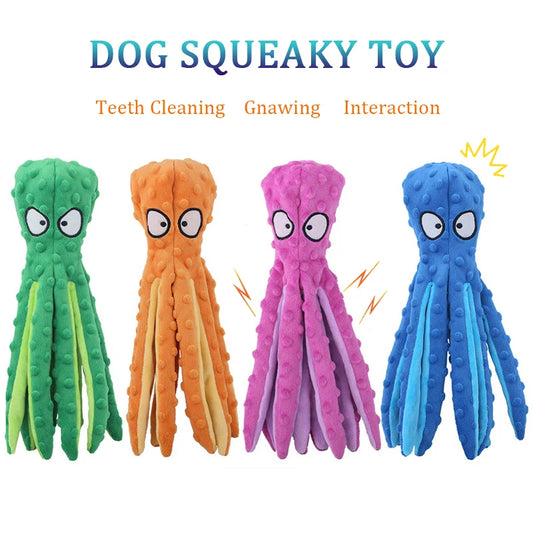 Dog Toy: Squeaky Plush Octopus - Bite-Resistant Chew & Clean