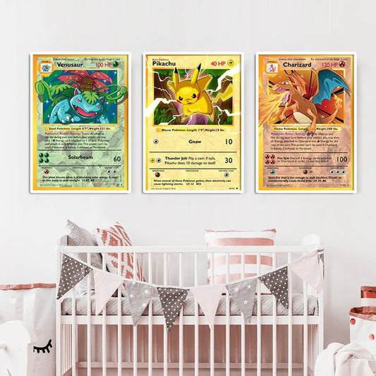 Japanese Anime Peripheral Pokemon Poster Decor Pikachu Charizard Wall Art Watercolor Canvas Painting Modern Room Decor Picture - Kawaiioo