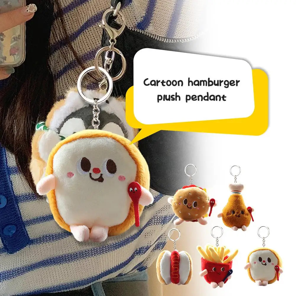 Kawaii Food Plush Keychain - Hamburger, Hot Dog & French Fries Doll