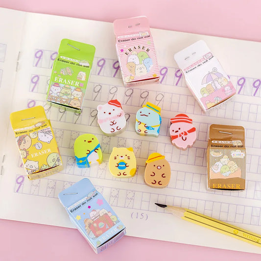 Change it - 4 pcs/pack Kawaii Milk Box Sumikko Gurashi Rubber Eraser Cute Erasers Stationery Gift Prizes School Supplies Cute Stationery