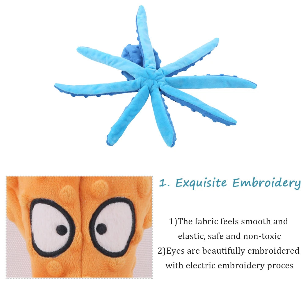 Dog Toy: Squeaky Plush Octopus - Bite-Resistant Chew & Clean