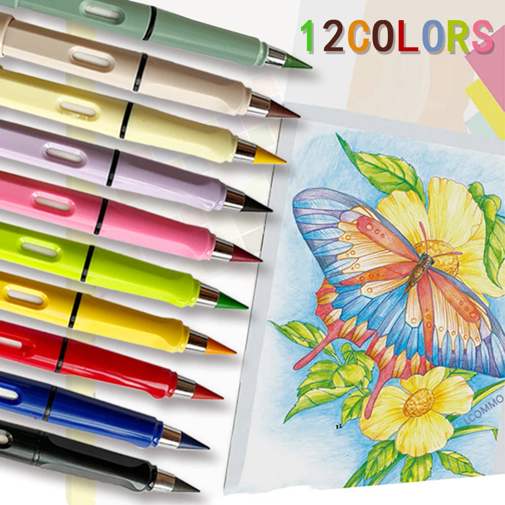 12 Color Eternal Pencils - Kawaii No Ink Sketching Supplies