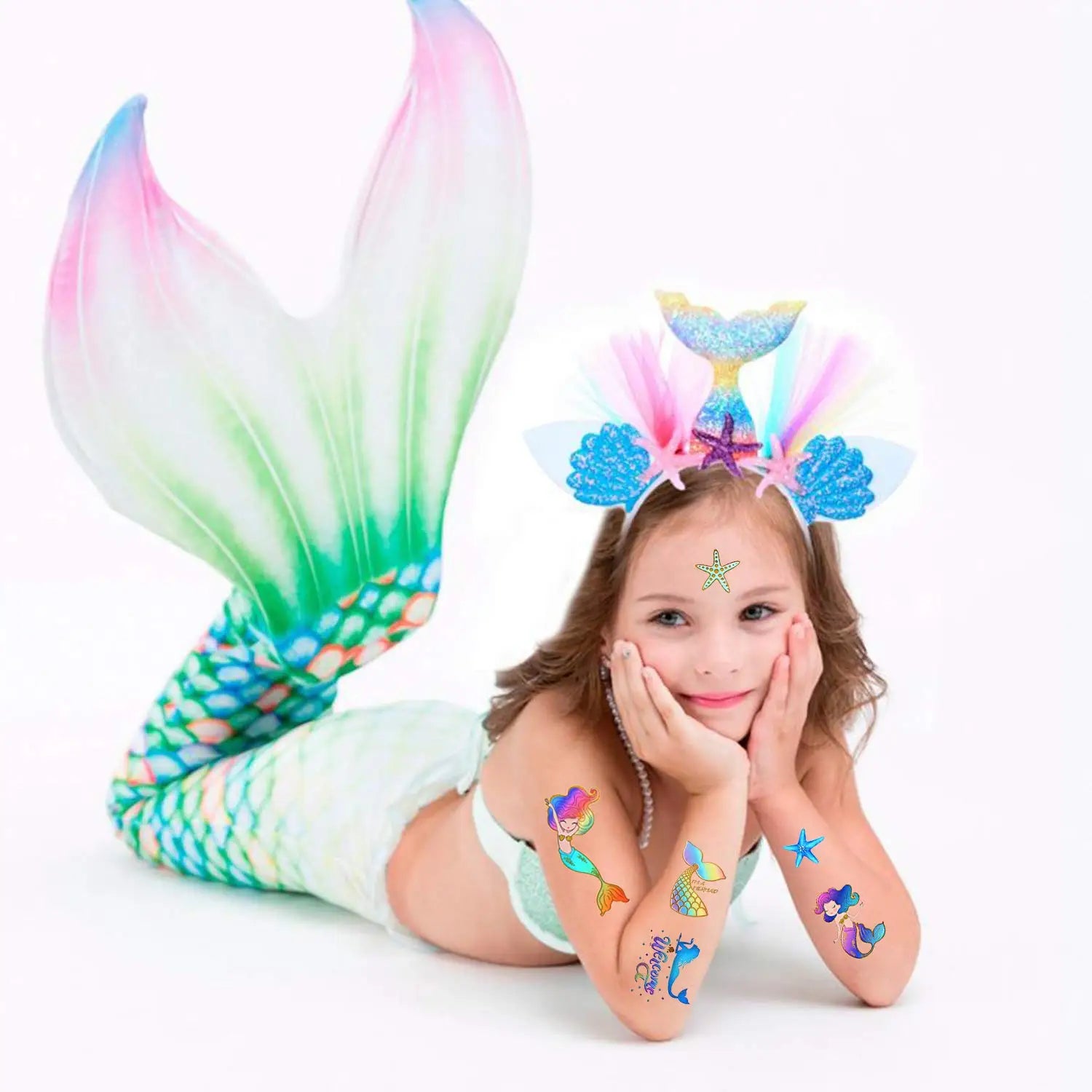 6 Sheets Mermaid Glitter Tattoos - Party Favors & Decorations