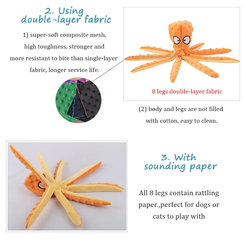 Dog Toy: Squeaky Plush Octopus - Bite-Resistant Chew & Clean