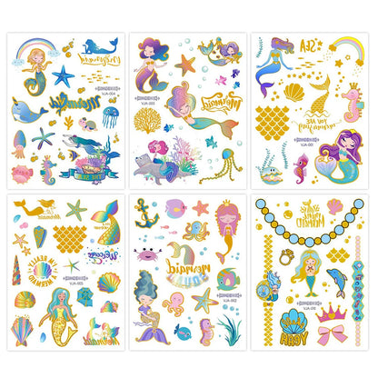 6 Sheets Mermaid Glitter Tattoos - Party Favors & Decorations