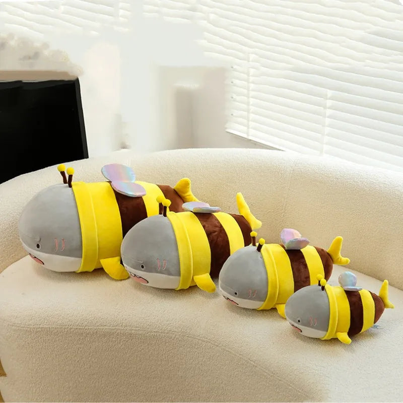 Funny Shark Bee Plush Toy - Soft Stuffed Doll & Throw Cushion