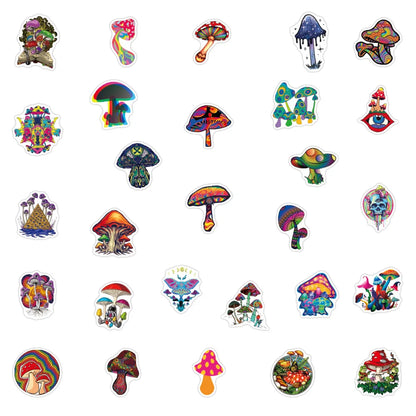 50pcs Colorful Psychedelic Mushroom Rainbow Stickers Aesthetic Cute Plant Mushroom Stickers for Graffiti Skateboard Laptop Decor