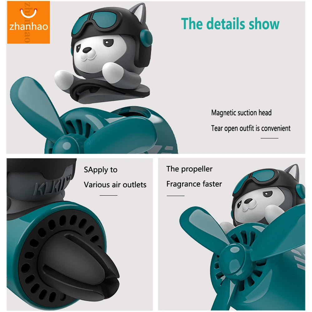 Husky Pilot Car Air Freshener - Cartoon Diffuser with Propeller Fragrance