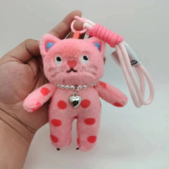 Pink Cat Plush Keychain - 15cm Kawaii Cute Soft Keyring Accessory