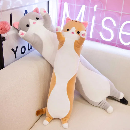 Cute Cat Pillow - Soft Plush Long Stuffed Animal for Kids