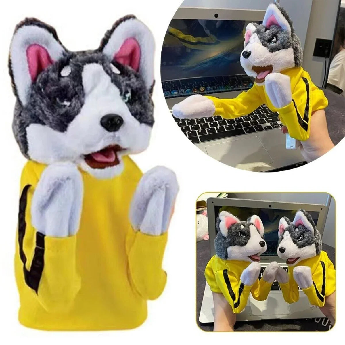 Smiling Critters Plush Cat Toy Puppet Hand Puppet Husky Boxing Puppet Finger Battle Sound Plush Toy Doll Birthday Gift