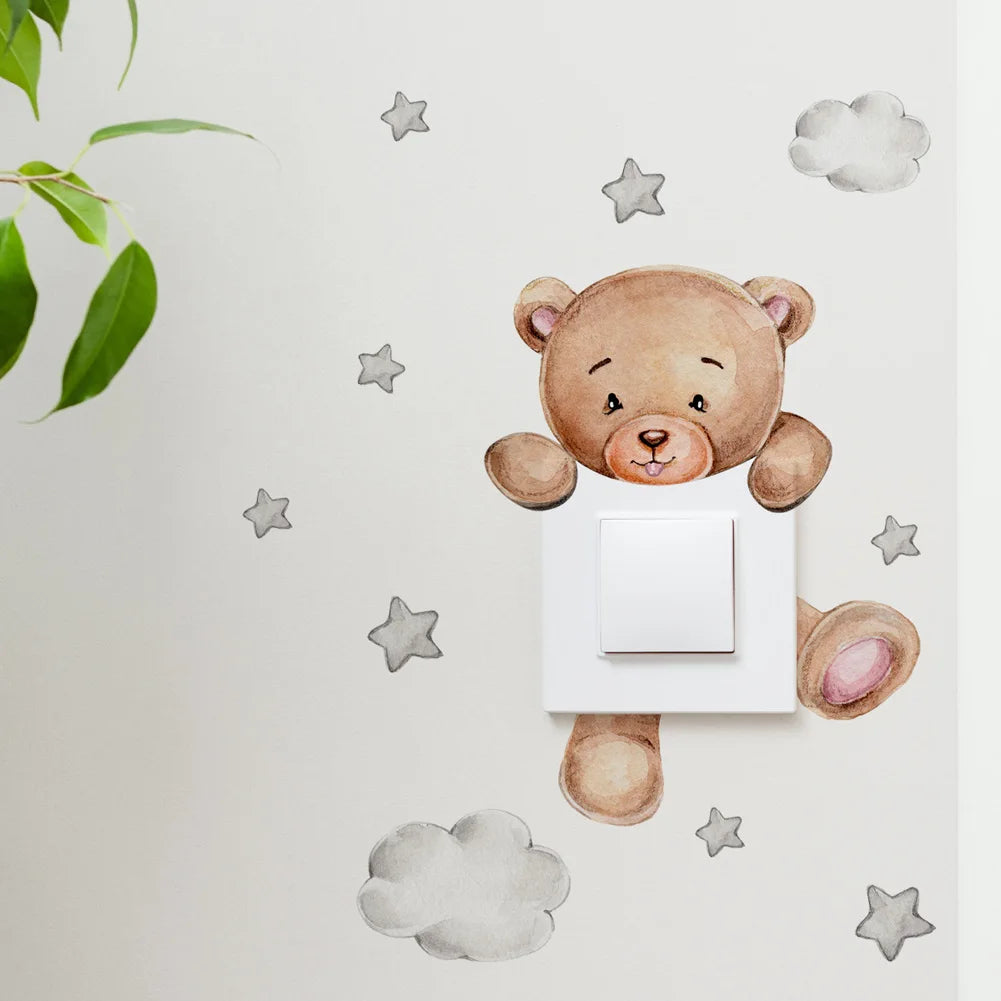 Cartoon Bear Star Switch Sticker - Cute Baby Room Wall Decor