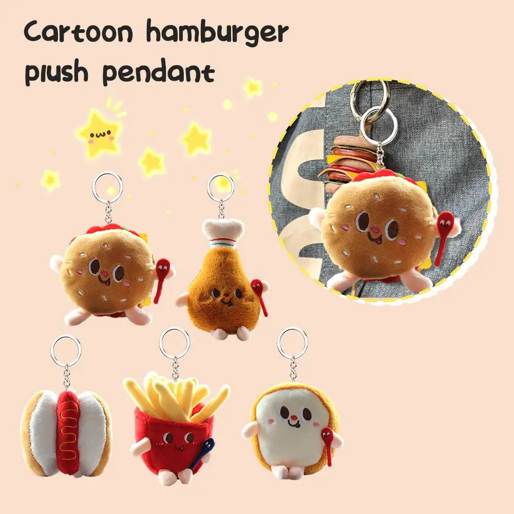 Kawaii Food Plush Keychain - Hamburger, Hot Dog & French Fries Doll