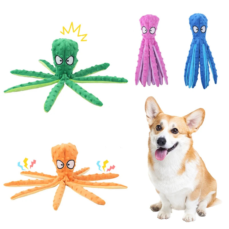 Dog Toy: Squeaky Plush Octopus - Bite-Resistant Chew & Clean