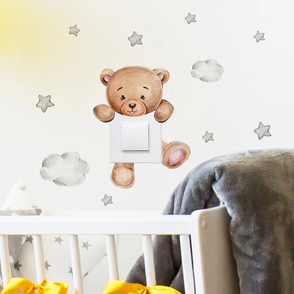 Cartoon Bear Star Switch Sticker - Cute Baby Room Wall Decor