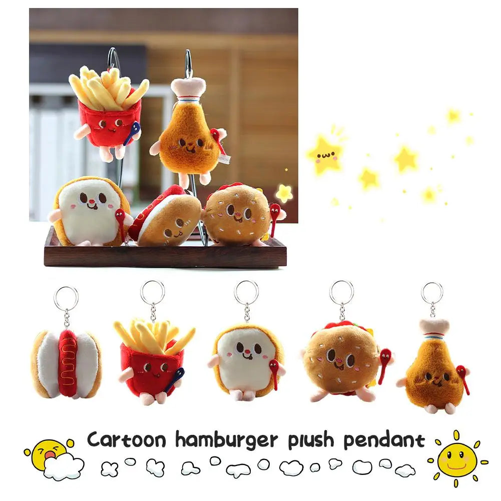 Kawaii Food Plush Keychain - Hamburger, Hot Dog & French Fries Doll