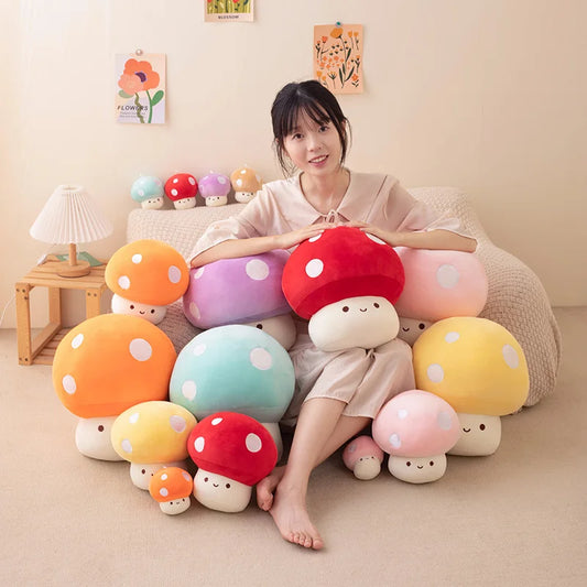 Cute Mushroom Plush Toys - Kawaii Stuffed Dolls in Red, Pink, Blue