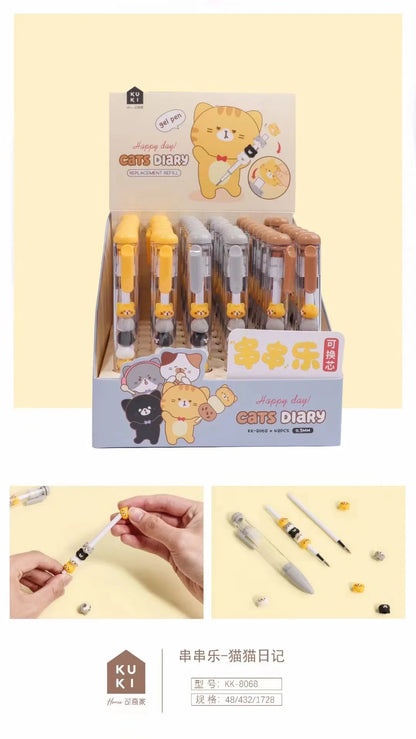 Kawaii Cartoon Cat Gel Pen - Black Ink School Supplies Set