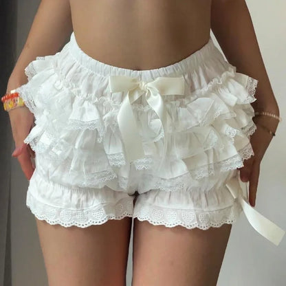 Womens Lace Ruffle Bloomers - Victorian Layered Pettipants Shorts